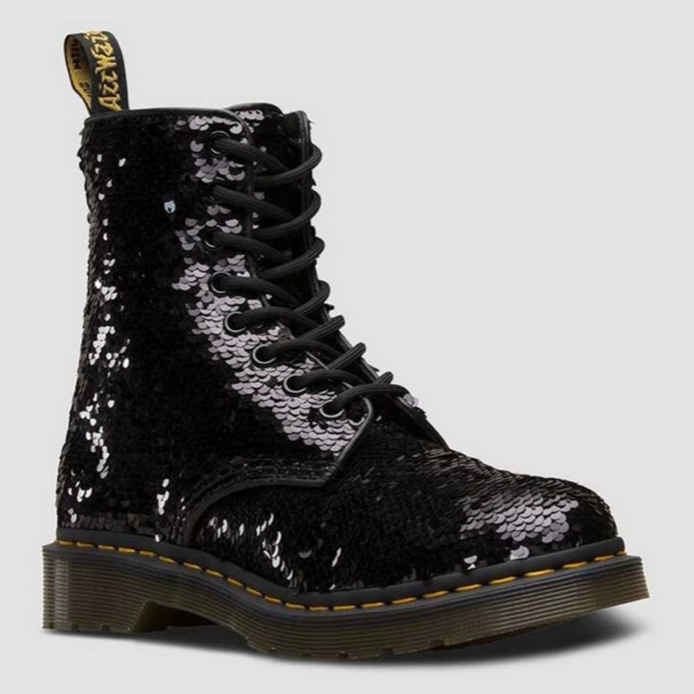 DR. MARTENS 1460 Pascal Sequin Black Silver Boots - Picture 2 of 16